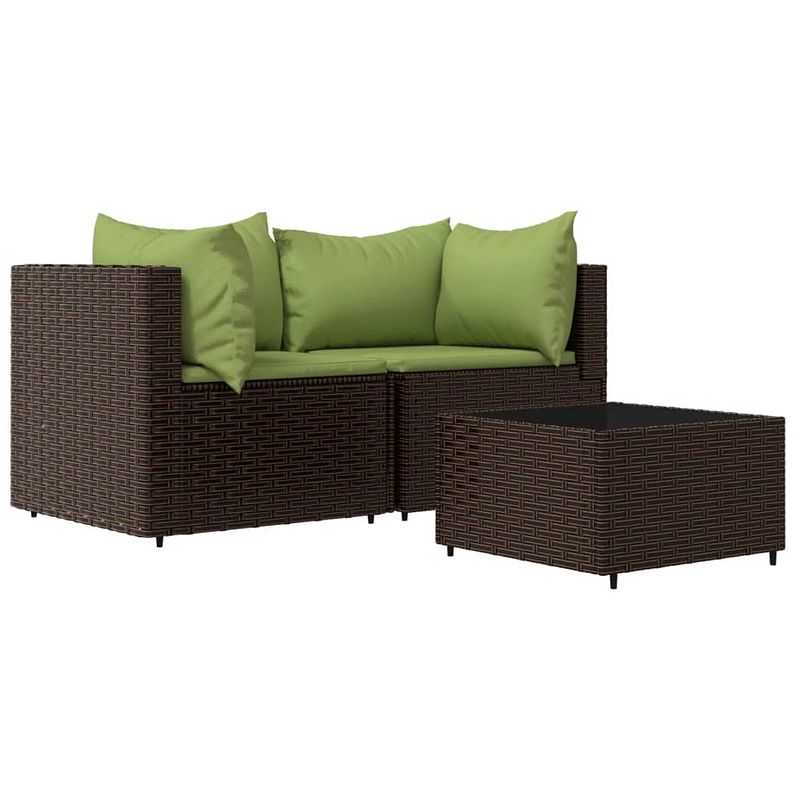 Foto van Vidaxl 3-delige loungeset met kussens poly rattan bruin