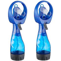 Foto van Cepewa ventilator/waterverstuiver voor in je hand - 2x - verkoeling in zomer - 25 cm - blauw - handventilatoren