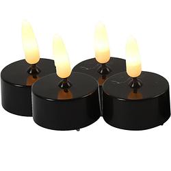 Foto van Countryfield led kaarsjes theelichtjes - 4x stuks - zwart - warm wit - led kaarsen