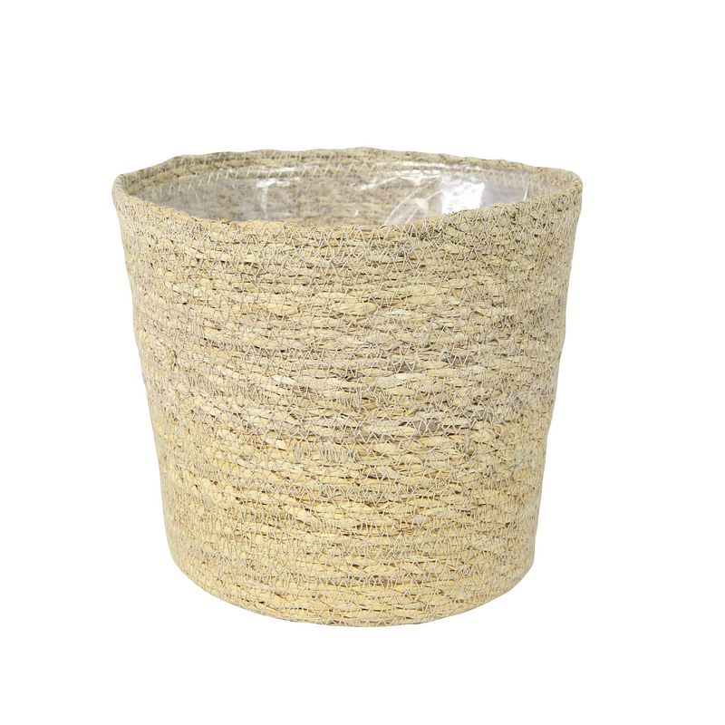 Foto van Plantenpot/bloempot van jute/zeegras diameter 30 cm en hoogte 26 cm creme beige - plantenpotten