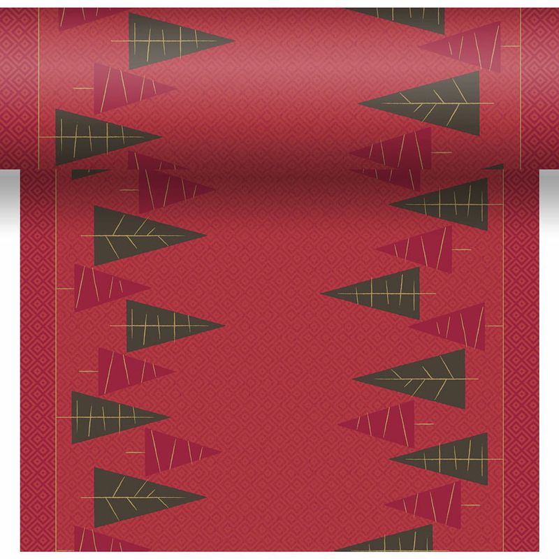 Foto van Duni kerst thema tafelloper/placemats- 40x480 cm -papier -rood - tafellakens