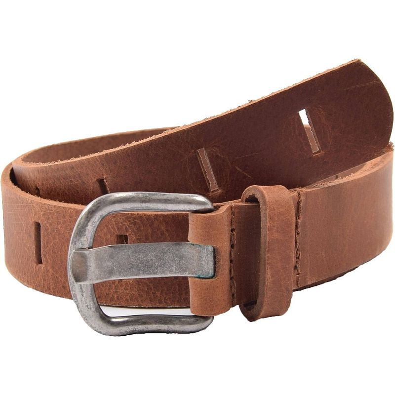 Foto van Kinderriem - riemen - streepjes - cognac - 3 cm - unisex - 100% leren - leder - riem maat 75