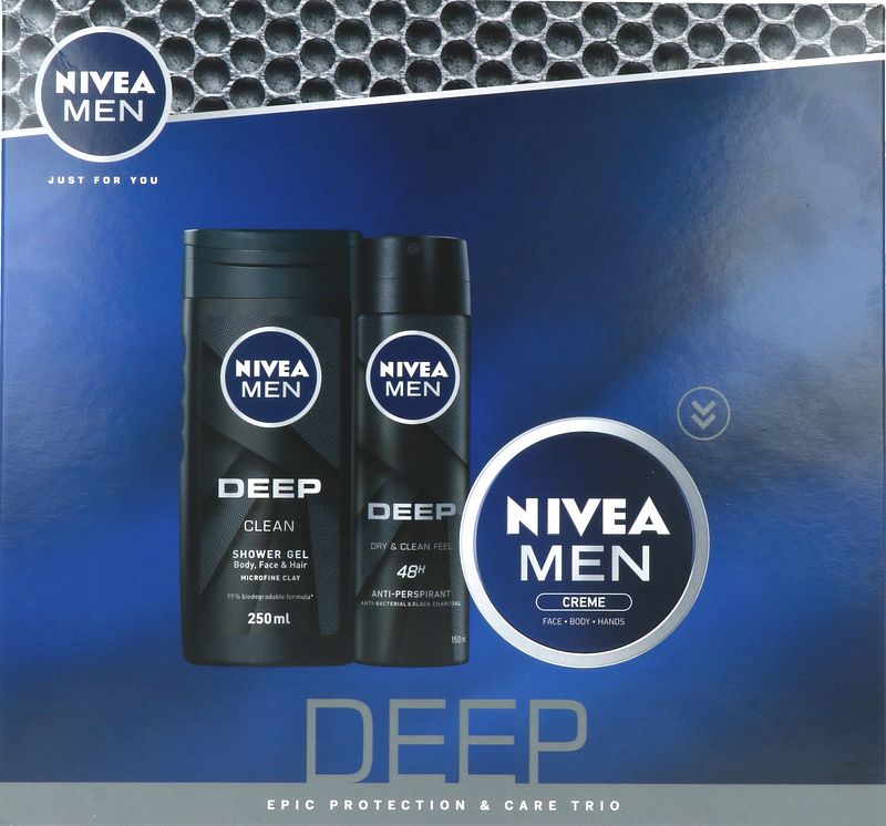 Foto van Nivea men deep geschenkset - showergel & anti-transpirant spray & crème