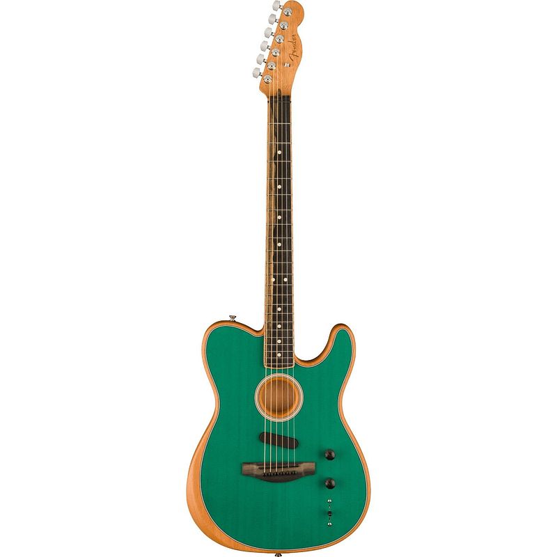 Foto van Fender american acoustasonic telecaster aqua teal chb eb elektrisch-akoestische gitaar met deluxe gigbag