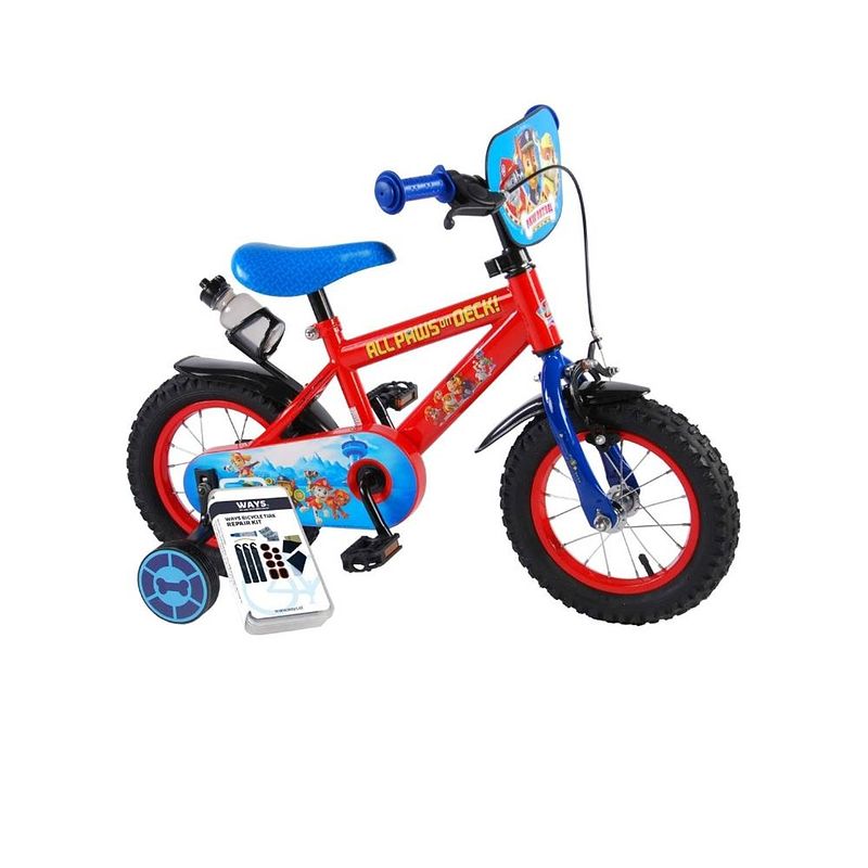 Foto van Volare kinderfiets paw patrol - 12 inch - met bidonhouder - inclusief ways bandenplakset