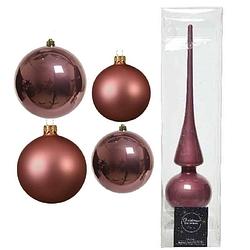 Foto van Glazen kerstballen pakket oud roze glans/mat 38x stuks 4 en 6 cm met piek glans - kerstbal