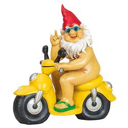 Foto van Tuinkabouter beeld happy nudist - polystone - scooter rijder - 28 x 26 cm - tuinbeelden