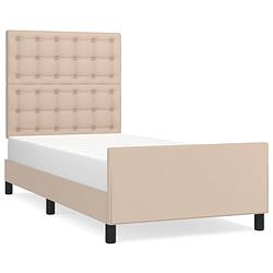 Foto van Vidaxl bedframe met hoofdbord kunstleer cappucinnokleurig 90x190 cm