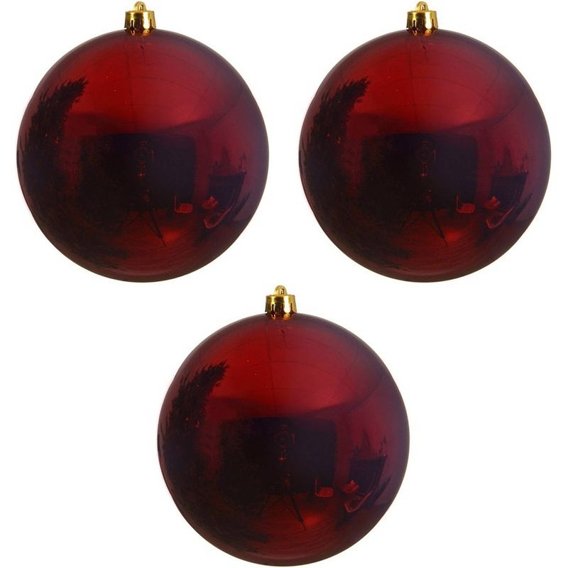 Foto van 3x grote raam/deur/kerstboom decoratie donker rode kerstballen 14 cm glans - kerstbal