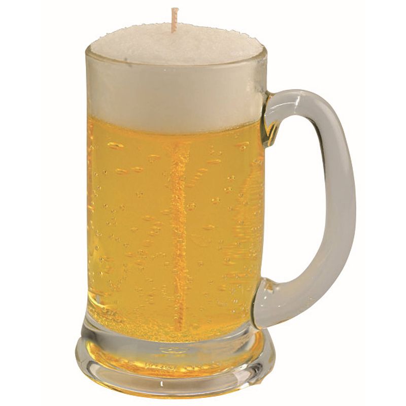 Foto van Bierglas gadget/kado bierkaars - bierpul - h13 cm/d8 cma - vaderdag/verjaardag - geurkaarsen