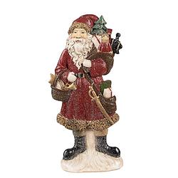 Foto van Clayre & eef beeld kerstman 12x4x24 cm rood polyresin kerstdecoratie rood kerstdecoratie