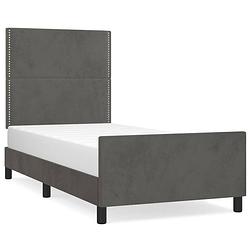 Foto van The living store bedframe - donkergrijs fluweel - verstelbare hoogte - multiplex lattenbodem - 203x103x118/128cm