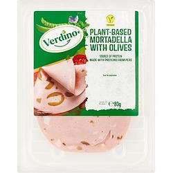 Foto van Verdino plantbased mortadella with olives 80 g bij jumbo