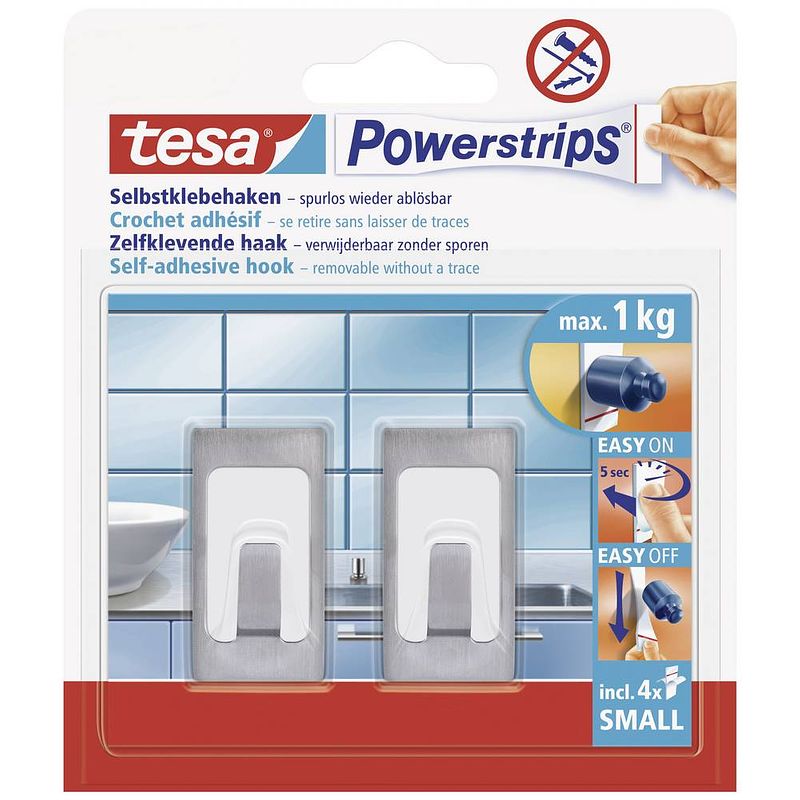 Foto van Tesa powerstrips® tesa powerstrips haken small rechthoekig rvs (geborsteld)