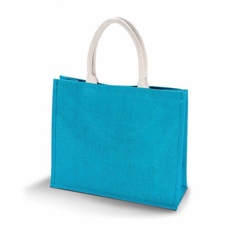 Foto van Jute turquoise blauwe strandtas 42 cm - strandtassen