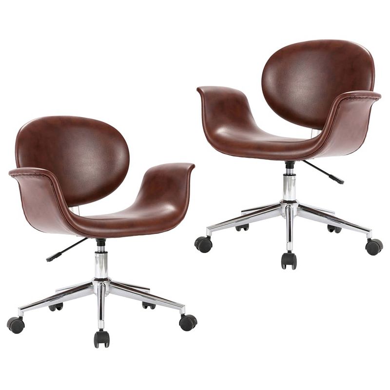 Foto van The living store draaibare eetkamerstoelen - set van 2 - bruin - kunstleer - 67 x 62 x (80 - 87.5) cm