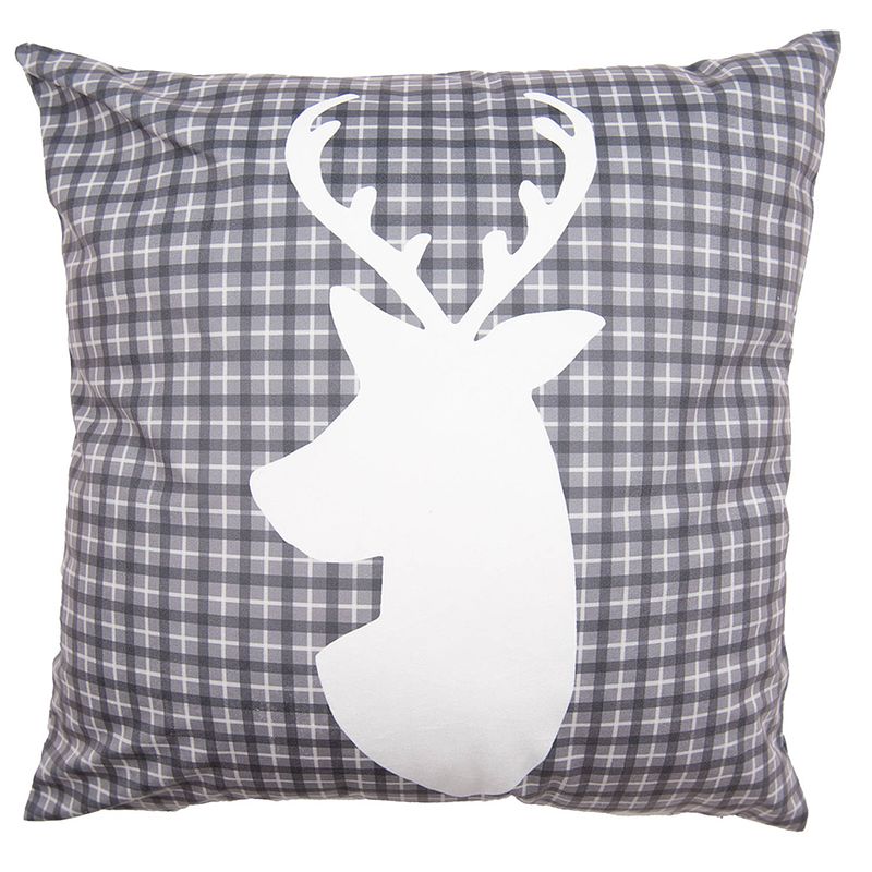 Foto van Haes deco - kerst kussenhoes 45x45 cm - grijs - collectie: animal check - sierkussen, kussenhoes