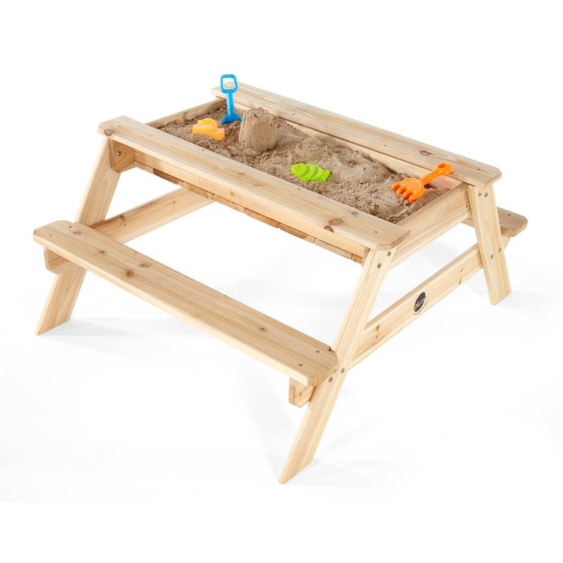 Foto van Plum houten zandbak en picknicktafel - 2-in-1 - hout - naturel