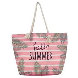 Foto van Strandtas roze/wit hello summer 54 cm - strandtassen