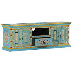 Foto van The living store retro tv-kast - 110 x 30 x 40 cm - massief mangohout - blauw