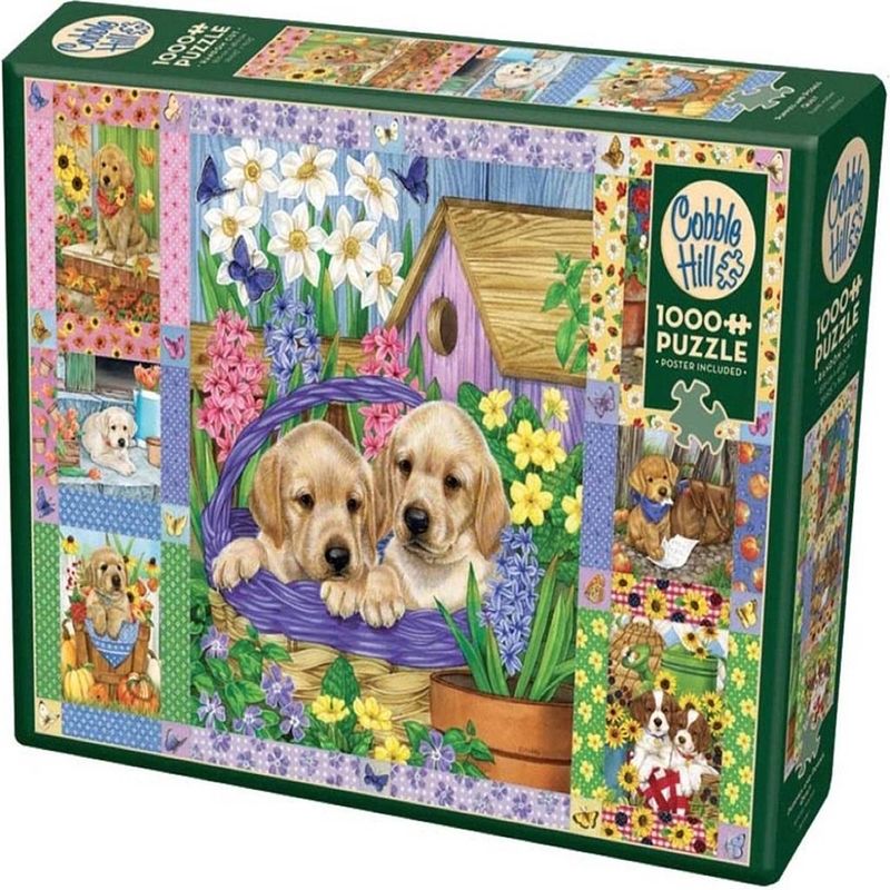 Foto van Cobble hill puzzle 1000 pieces - puppies and posies quilt