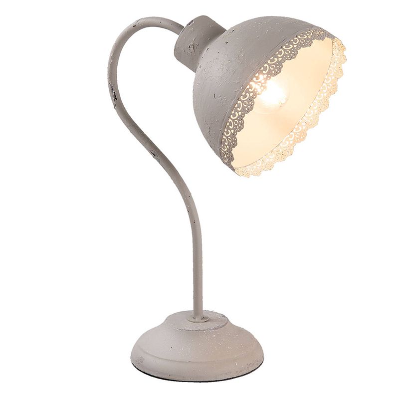 Foto van Haes deco - bureaulamp - shabby chic - vintage / retro lamp, 15x25x35 cm - grijs metaal - tafellamp, sfeerlamp