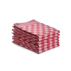 Foto van Seashell theedoeken set - 6 stuks - 50x70 - blokpatroon - geblokt - horeca ruit - rood
