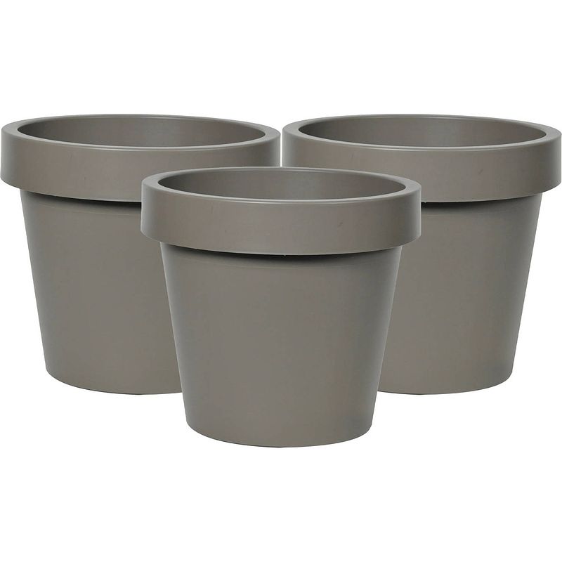 Foto van Plantenpot/bloempot - 3x - kunststof - taupe/bruin - buiten - d20 x h18 cm - plantenpotten