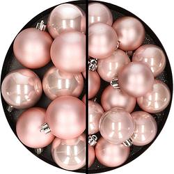 Foto van 28x stuks kunststof kerstballen lichtroze 4 en 6 cm - kerstbal