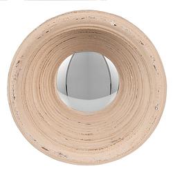 Foto van Haes deco - bolle ronde spiegel - beige - ø 19x7 cm - polyurethaan ( pu) - wandspiegel, spiegel rond, convex glas