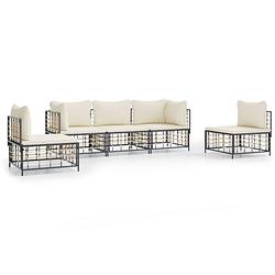 Foto van The living store loungeset - antraciet - poly rattan - hoekbank 72x72x66 cm - middenbank 72x70x66 cm - inclusief kussen