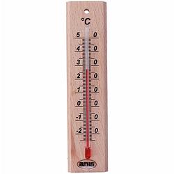 Foto van Amig thermometer binnen/buiten - hout - bruin - 14 x 3 cm - buitenthermometers