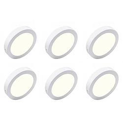 Foto van Led downlight 6 pack - opbouw rond 18w - natuurlijk wit 4200k - mat wit aluminium - ø225mm