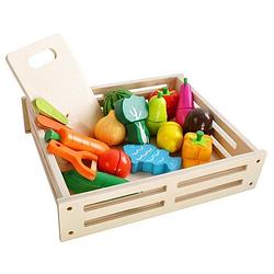 Foto van Kruzzel 17 delige houten speelgoedvoedsel groente en fruit in krat met accessoires