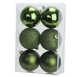 Foto van 6x appelgroene kerstballen 8 cm kunststof mat/glans/glitter - kerstbal