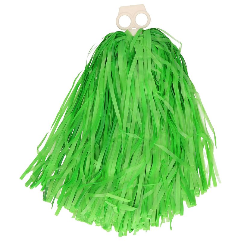 Foto van Cheerballs/pompoms - 1x - groen - met franjes en ring handgreep - 28 cm - verkleedattributen