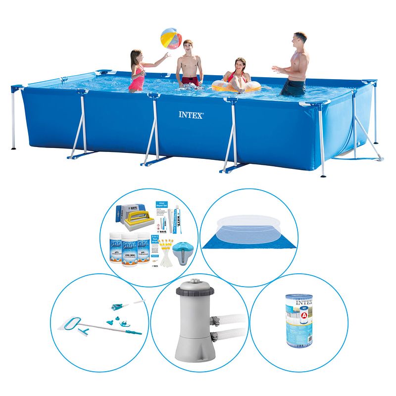 Foto van Zwembad inclusief accessoires - 6-delig - intex frame pool rechthoekig 450x220x84 cm