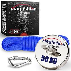 Foto van Magfishion magneetvissen - 50 kg trekkracht - mini vismagneet - 10 meter lang touw + karabijnhaak met schroefsluiting -