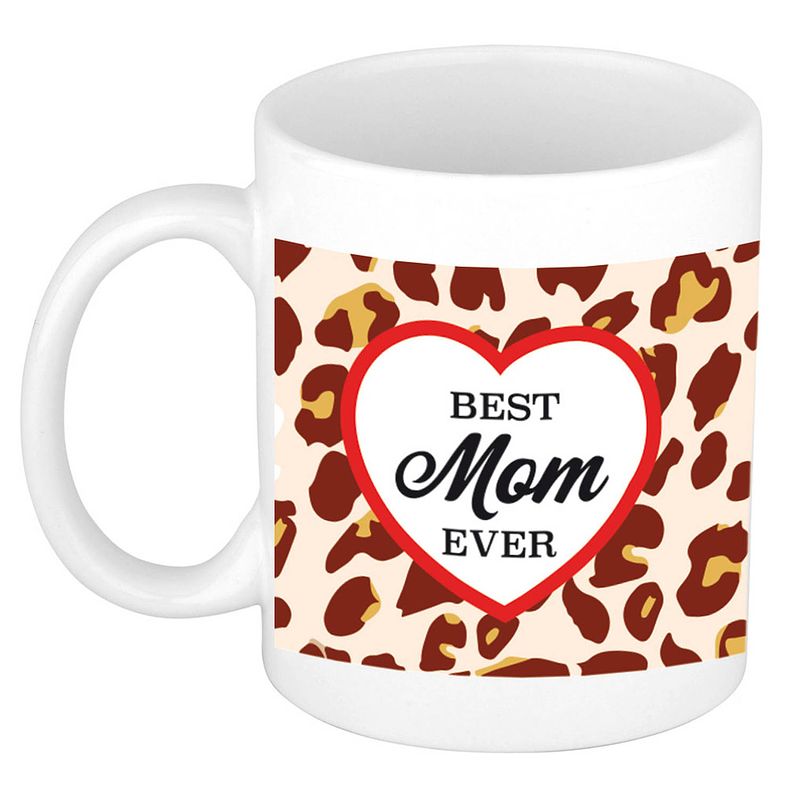 Foto van Best mom ever panterprint cadeau mok / beker wit - feest mokken