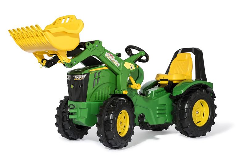 Foto van Rolly toys premium john deere x trac 8400r met voorlader groen