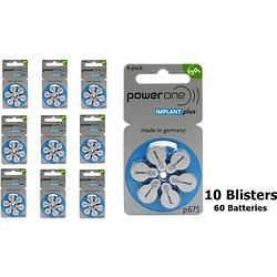 Foto van 60 stuks (10 blisters a 6st) - power one by varta 675 implant plus gehoorapparaat batterijen