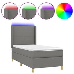 Foto van The living store boxspring - donkergrijs - 203 x 83 x 118/128 cm - met verstelbaar hoofdbord - led-verlichting -