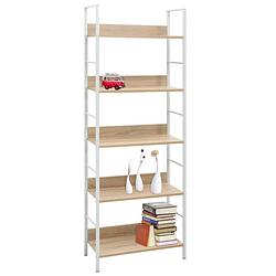 Foto van The living store boekenkast 5-laags - 60 x 27.6 x 158.5 cm - eiken en wit - spaanplaat en staal