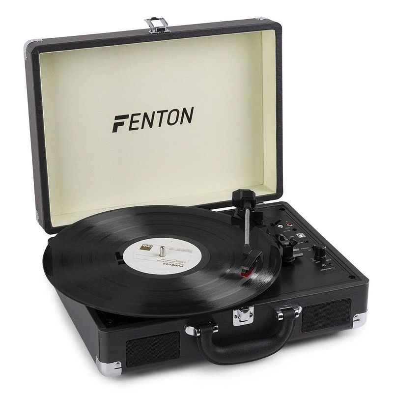 Foto van Platenspeler bluetooth - fenton rp115c - retro platenspeler met speakers - stereo - zwart