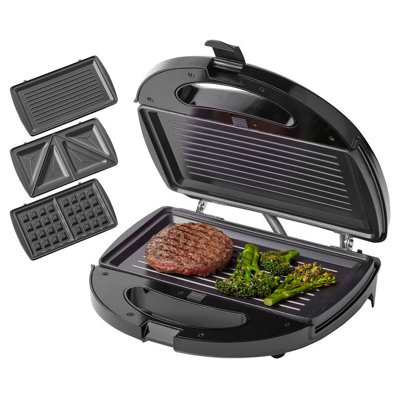 Foto van Tomado tgm2000b - multigrill 3 in 1 - inclusief tosti en wafelplaten - 750 watt - zwart