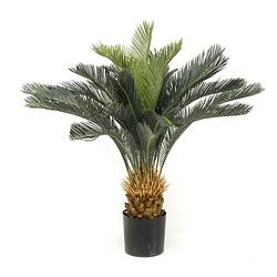 Foto van Groene cycas revoluta/vredespalm kantoor kunstplant 90 cm in zwarte pot - kantoorplanten/kunstplanten/nepplanten