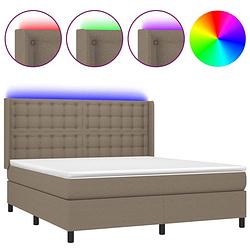 Foto van The living store boxspring bed - taupe - 203 x 183 x 118/128 cm - inclusief matras en led