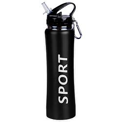 Foto van Sport bidon drinkfles/waterfles sport print zwart 600 ml - drinkflessen