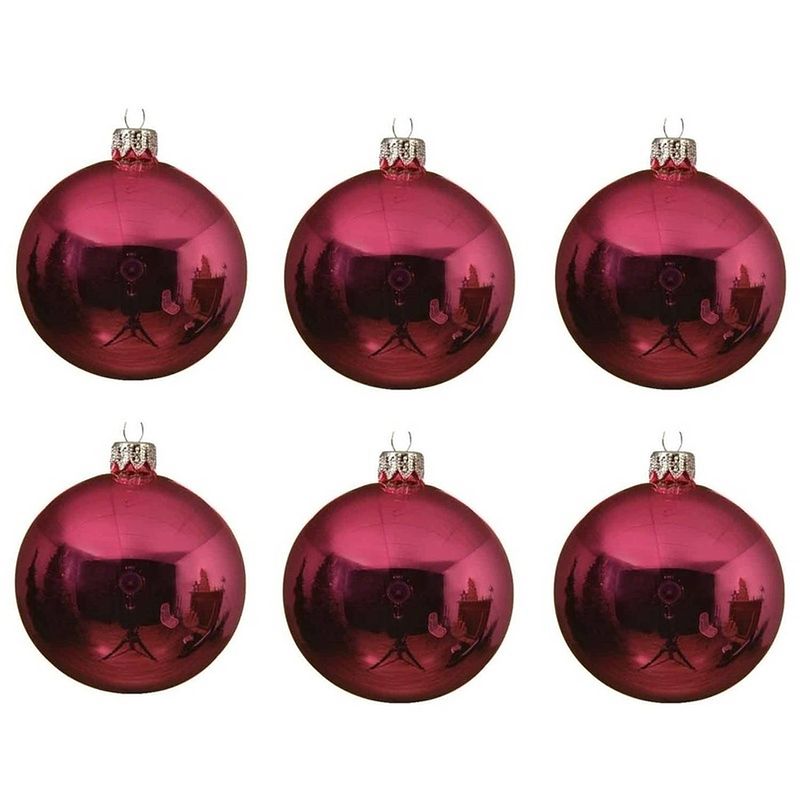 Foto van 6x glazen kerstballen glans fuchsia roze 8 cm kerstboom versiering/decoratie - kerstbal