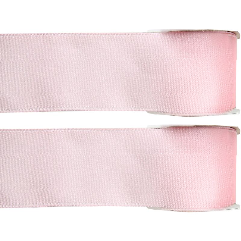 Foto van 2x hobby/decoratie roze satijnen sierlinten 2,5 cm/25 mm x 25 meter - cadeaulinten